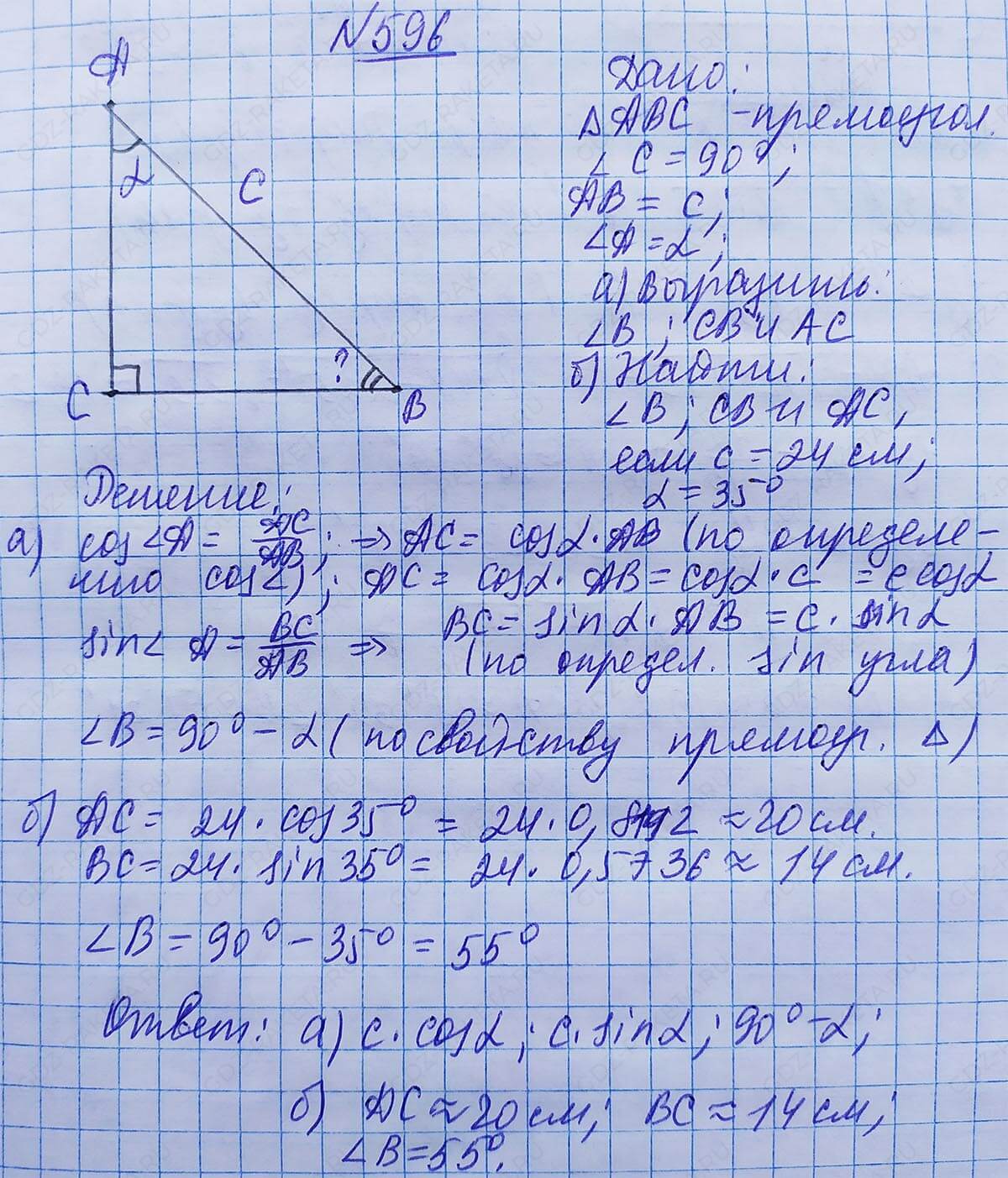 Ответ к учебнику по геометрии 7 класс Атанасян, Бутузов, Кадомцев, Позняк, Юдин номер 596