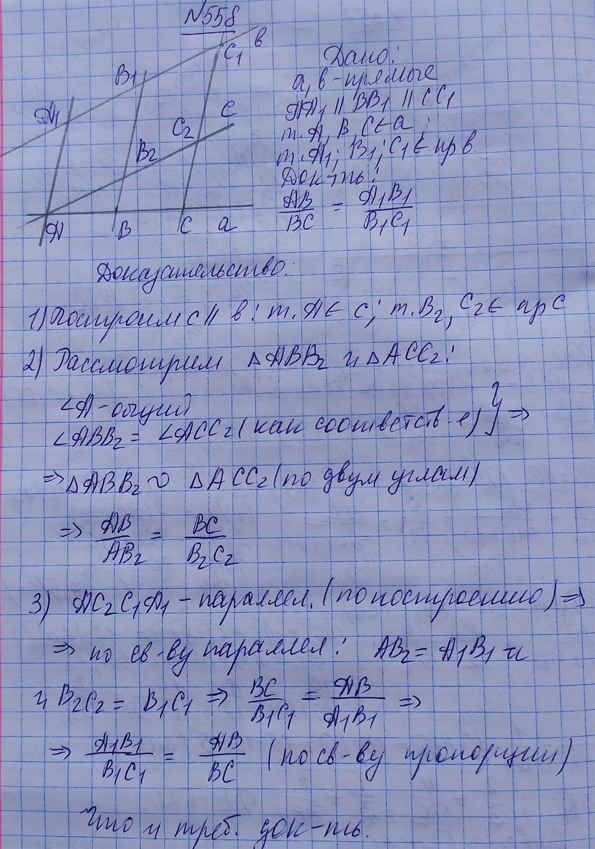Ответ к учебнику по геометрии 7 класс Атанасян, Бутузов, Кадомцев, Позняк, Юдин номер 558